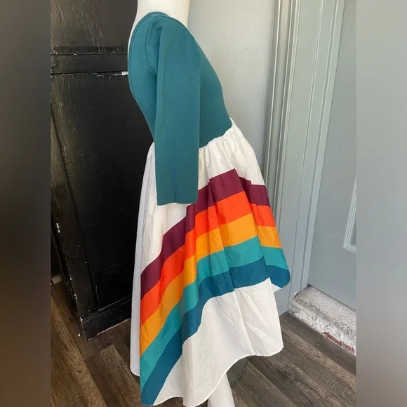 Oopsie Daisy White Rainbow Stripe Hi-Low Dress Girls long sleeve 4T - Picture 4 of 10